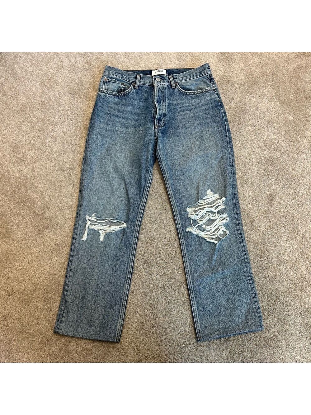 Agolde light wash distressed torn ripped denim jeans button fly Sz 28